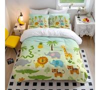 Animal Print Duvet Cover Cartoon Jungle Animals Bedding Set - Soft Microfiber Giraffe Elephant Lion Bedding - Colorful Animal Bedding Single (style1,Double200x200cm+65x65cm*2)