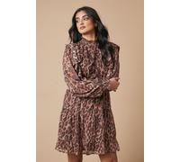 Animal Print Embroidered Dobby Chiffon Mini Dress Oasis Brown 10