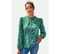 Animal Print Frill Detail High Neck Top In Green FS Collection Green XS