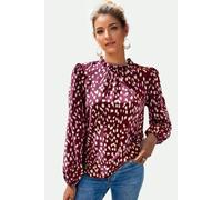 Animal Print Frill Detail High Neck Top In Wine FS Collection Wine XS