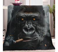 Animal Print Gorilla Fleece Throw Blankets Ideal for Adults & Kids Room Décor Gift Black Blanket for Couch Sofa or Bed, Soft Fuzzy Plush Flannel Lap Blanket 200x220 cm