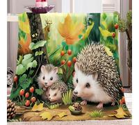 Animal Print Hedgehog & Berries Super Soft Fluffy Fleece Throw Blanket Brown Non-Shedding, Cozy Blanket for Couch, Sofa or Bed - Ideal for Adults & Kids Room Décor Gift 130x150 cm