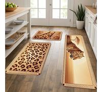 Animal Print Kitchen Mats for Floor, Leopard Giraffe Pattern Soft Mats, Safari Cushioned Comfort Washable Decor Rugs for Kitchen Sinks Laundryroom Bathroom 3pcs