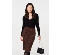 Animal Print Knee Length Pencil Skirt Izabel London Brown 16