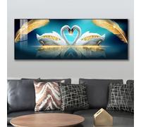 animal print landscape wall art painting decoration modern white swan swimming canvas prints poster living room decor 35x105cm Frameless