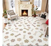Animal Print Living Room Area Rug 50 x 80 cm Beige Washable Carpet | Flannel Rugs, Minimalist Casual Dog Paws Bones, Non-Slip Stain Resistance Carpet for Bedroom Dining Room Nursery Home Office