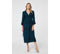 Animal Print Long Puff Sleeve Midi Dress Izabel London Green 12