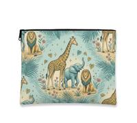 Animal Print Makeup Bag, Vintage Playful Cosmetic Pouch for Women, Portable Canvas Zipper Organizer, Travel Toiletry Bag for Safari Adventures, Blue, 7x9 Inch, Animal