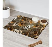 Animal Print Pet Feeding Mat for Cat Dog Water Bowl Food Mats Peacock Feather Tiger Print Pet Feeding Mats Absorbent Nti-Slip Contain Spills Protects Floors Placemat 43.1 x 76.2 cm