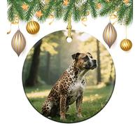 Animal Print Pit Bull Ceramic Christmas Ornaments with Gold String - Round Double Sided Porcelain Tree Decorations for Fireplace, Mantel, Wreath Holiday Party Decor (2.8 Inch)