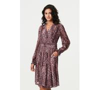 Animal Print Semi Sheer Short Wrap Dress Izabel London Pink 18