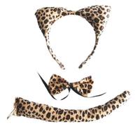 Animal Print Set : Leopard Ears + Tail + Bow Tie Bowtie --- Fancy Dress Outfit Coat --- One Size for All