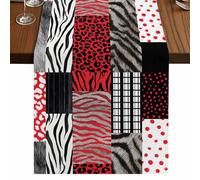 Animal Print Table Runner, Art Rustic Red Gray Leopard Zebra Tiger Stripes Plaid Cotton and Table Linen Runner for Kitchen Dining Home Decor for Party Festival Holiday Decoration Gift 13x60in
