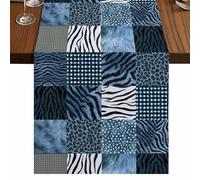 Animal Print Table Runner, Rustic Leopard Zebra Tiger Stripes Plaid Blue Cotton and Table Linen Runner for Kitchen Dining Home Decor for Party Festival Holiday Decoration Gift 16x72in