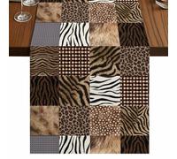 Animal Print Table Runner, Rustic Leopard Zebra Tiger Stripes Plaid Cotton and Table Linen Runner for Kitchen Dining Home Decor for Party Festival Holiday Decoration Gift 13x36in