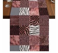 Animal Print Table Runner, Rustic Leopard Zebra Tiger Stripes Plaid Red Cotton and Table Linen Runner for Kitchen Dining Home Decor for Party Festival Holiday Decoration Gift 13x120in