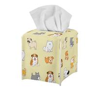 Animal Print Tissue Box Holder for Home Office Desk Tabletop Cute Dog Tissue Box Cover Square Facial Paper Holder Nightstand Easy To Clean PU Leather Cube Tissue Box Case Yellow