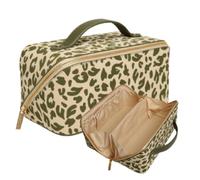 Animal Print Train Beauty Case - Wide Opening, Lined Interior with Organiser Pockets - 24×12×12 cm - Zebra or Leopard by Alice Wheeler London (Olive Leopard)