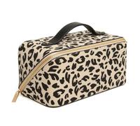 Animal Print Train Beauty Case - Wide Opening, Lined Interior with Organiser Pockets - 24×12×12 cm - Zebra or Leopard by Alice Wheeler London (Light Leopard)