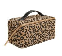 Animal Print Train Beauty Case - Wide Opening, Lined Interior with Organiser Pockets - 24×12×12 cm - Zebra or Leopard by Alice Wheeler London (Dark Leopard)