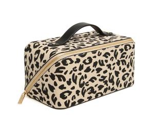 Animal Print Train Beauty Case - Wide Opening, Lined Interior with Organiser Pockets - 24×12×12 cm - Zebra or Leopard by Alice Wheeler London (Light Leopard)