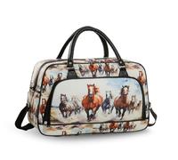 Animal Print Unisex Travel Holdall Weekend Bag | Waterproof Overnight Duffel Bags | Easy Hand Carry Flight Bags, Padded Grab Strap | Medium Size Travel Bag for Men, Women (Horse Multicolor)