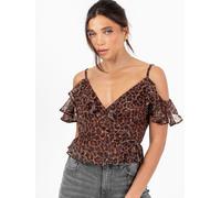 Animal Print Wrap Cold Shoulder Top Anaya with Love Brown 8
