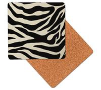 Animal Print Zebra Stripes Art Premium Wooden Table Drink Coaster with Cork Backing - Drinks Coasters (Pack of 6)