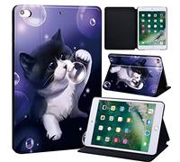 Animal Printed FINDING CASE Fit Apple iPad Mini 4/5 Tablet - Printed PU Flip Leather Smart Lightweight Shell Stand Cover Case for iPad Mini 4 Mini 5 (black cat)