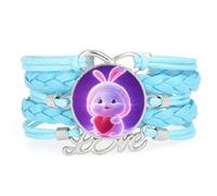 Animal Projection Rabbit Love Heart Adjustable Leather Braided Bracelet Blu