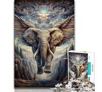 Animal Psychedelic Elephant Jigsaws 1000 Pieces for Teenagers,Challenging Game And Family Play Wall Decoration Unique Birthday And Xmas Gifts 38x26cm