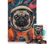 Animal Pug Astronaut Space Jigsaw 1000 Pieces for Teenagers Mental Boost Game Firm Fit Secure Assembly Family Fun Night Activity (38x52cm)