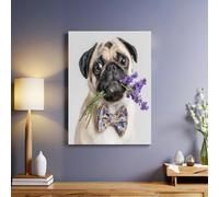 Animal Pug Canvas Wall Art 40 x 30 cm Pet Oil Painting Reproduction Framed Poster Print for Living Room Office