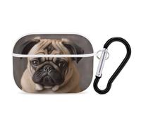 Animal Pug Dog AirPods Pro 2 Case Cover, Shockproof Hard Shell Protective Case for Women Men, Compatible with Airpod Pro Case 2nd/1st Generation with Keychain-White