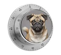 Animal Pug Dog Kitchen Timer Mechanical Cooking Timer Clock with Loud Alarm Magnetic Countdown Timers Stainless Steel Egg Timer for Kitchen, Work, Exercise Training, Outdoor Activities