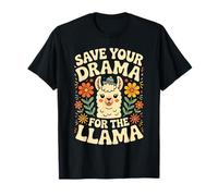 Animal Puns Save Your Drama for The Llama Cute Floral Llama T-Shirt