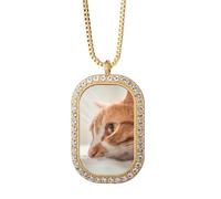 Animal Pure Cat Photograph Picture Necklace Pendant Diamond Crystal Golden Jewelry