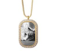 Animal Pure Gray Cat Photograph Picture Necklace Pendant Diamond Crystal Golden Jewelry
