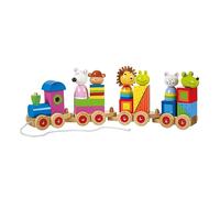 Animal Puzzle Train Toy - Push and Pull Along Stacking Toys for 1 Year Olds, Toddler - Wooden Puzzle Shapes, 1st Birthday Gifts For Boy, Girl - Early Development & Activity Toys by Orange Tree Toys
