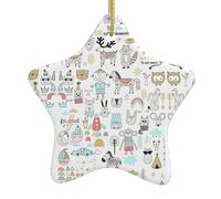 Animal Rabbit Fox Dee Print Christmas Ornaments, Ceramic Hanging Ornament, Star Heart Shape Decorations