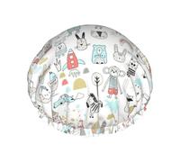 Animal Rabbit Fox Dee Print Double Layers Shower Cap Bathing Shower Caps Ladies Men Shower Caps Salon Home Use