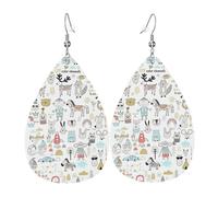 Animal Rabbit Fox Dee Printed Dangle Leather Earrings, Reversible Statement Jewelry with Silver Plated Hooks