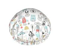 Animal Rabbit Fox Dee Shower Caps Women Reusable Large Shower Cap Men Quickdry Care Hair Long Short Kids Bath