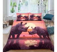 Animal Rhino Bedding Set Double Bed 155X220 Cm Print Comforter Cover For Kids Boys Girls Teens - Duvet Cover Decor 3Pcs Bedclothes With 2 Pillowcase - Soft Hypoallergenic-86981278106