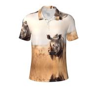 Animal Rhino Mens Polo Shirts Fit Performance Mens Golf Shirt Regular Fit Fashion Print Short Sleeve Polo, Black, XL