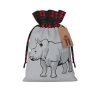Animal Rhino Print Christmas Imitation Burlap Gift Bag With Drawstring And Gift Tag,For Wrapping Candies