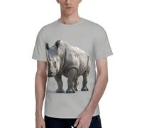 Animal Rhino Print Crew Neck Men's Short Sleeve T-Shirt Breathable Lightweight Comfortable Casual Wear Black