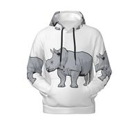 Animal Rhino Print Men'S Hoodie With Kangaroo Pockets Pullover Winter Autumn Spring Casual Wear Black