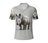 Animal Rhino Print Polo Shirts Breathable Comfortable Short Sleeve Men Everyday Wear Golfing Camping Black