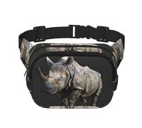animal rhino Print Square Double Layer functionality Waist Bag Unisex Crossbody Pack Travel Workout, Black, One Size